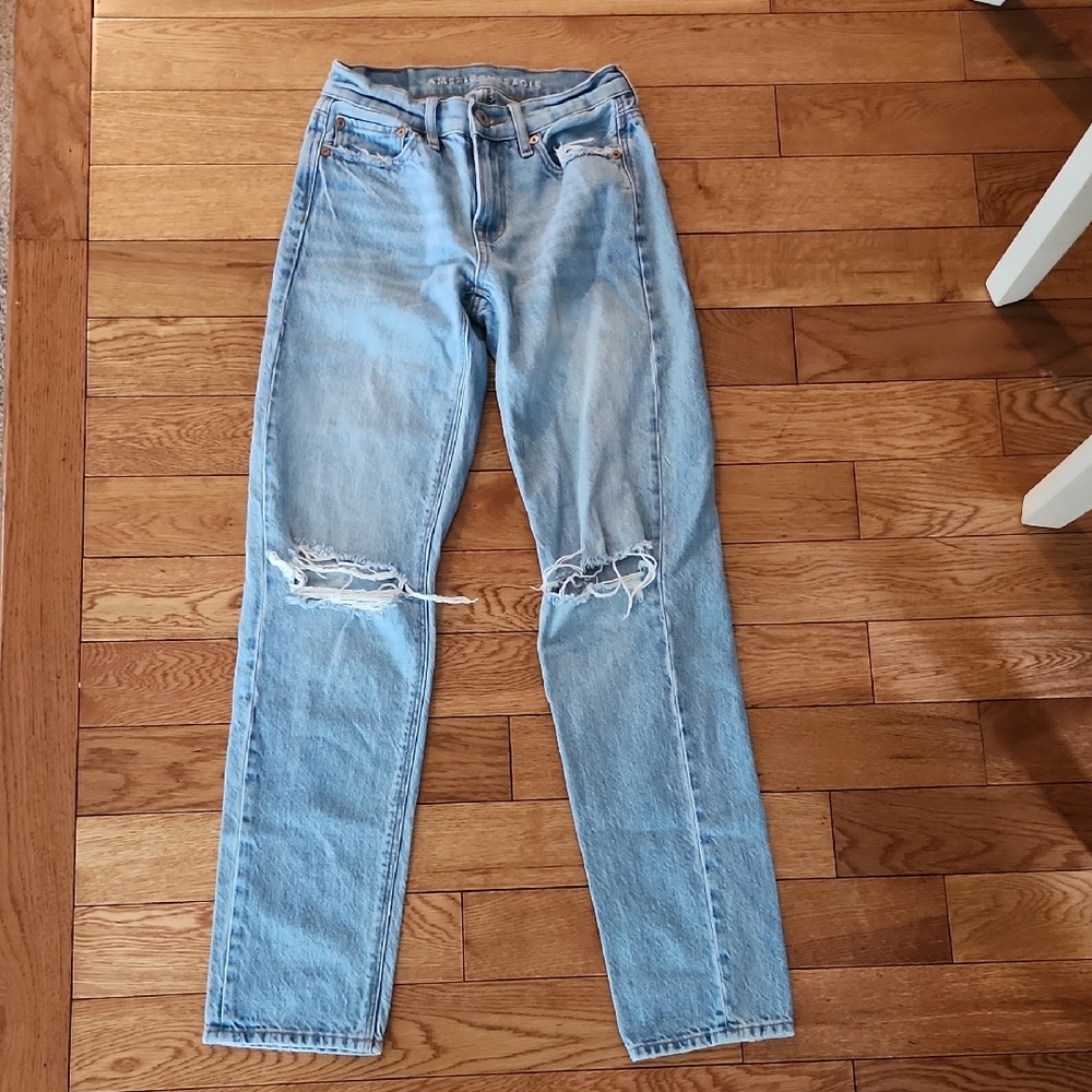 American Eagle Outfitters Light Blue Ripped Straight Leg Jeans